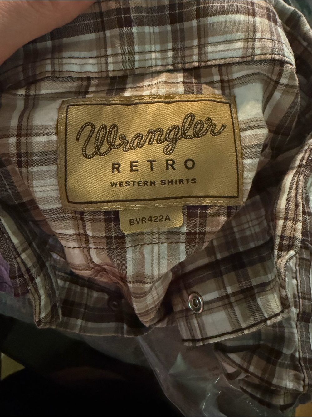 Wrangler Retro Boys Pearl Snap Western Plaid Shirt Brown Blue Size L 10-12 - Picture 5 of 5